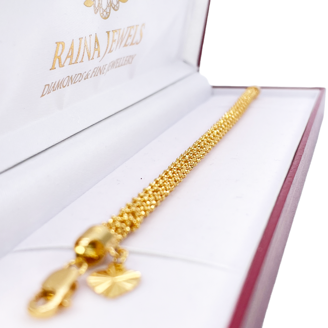 22ct Yellow Gold Fancy Beaded Link Diamond Cut Charm Bracelet 7.5 inches