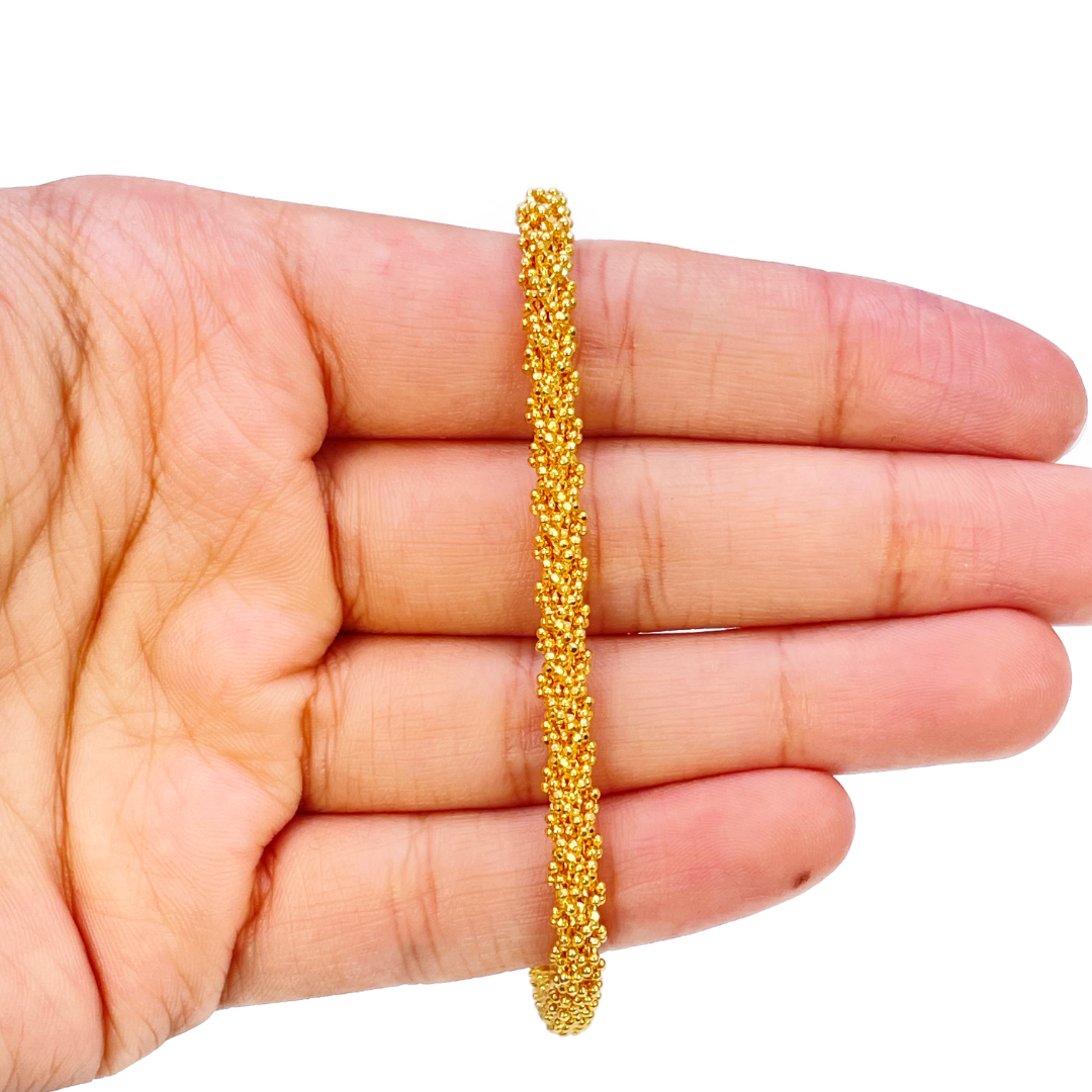 22ct Yellow Gold Fancy Beaded Link Diamond Cut Charm Bracelet 7.5 inches