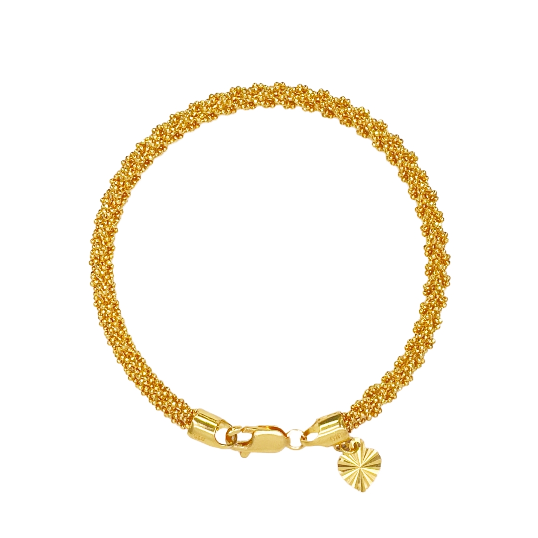 22ct Yellow Gold Fancy Beaded Link Diamond Cut Charm Bracelet 7.5 inches