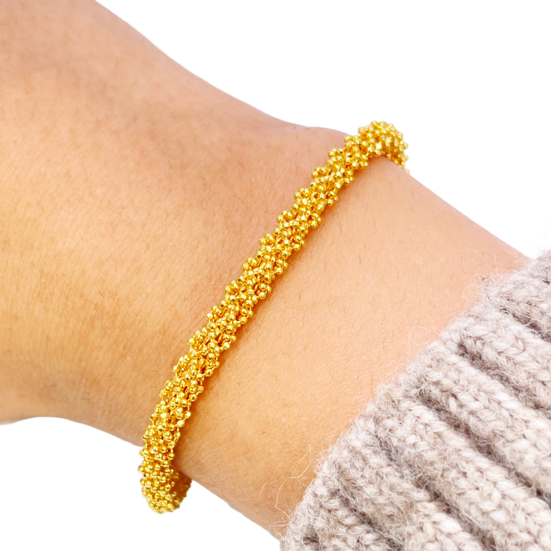 22ct Yellow Gold Fancy Beaded Link Diamond Cut Charm Bracelet 7.5 inches