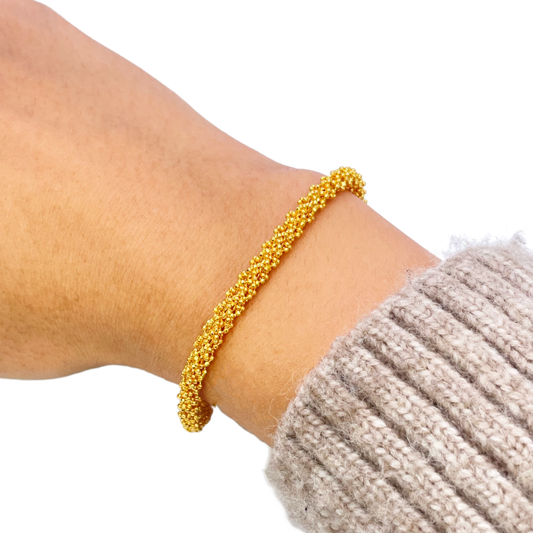 22ct Yellow Gold Fancy Beaded Link Diamond Cut Charm Bracelet 7.5 inches
