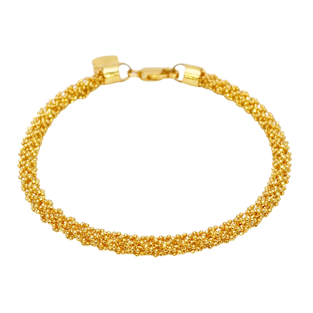 22ct Yellow Gold Fancy Beaded Link Diamond Cut Charm Bracelet 7.5 inches