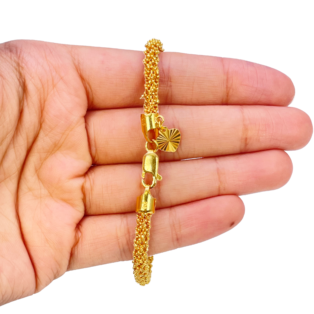 22ct Yellow Gold Fancy Beaded Link Diamond Cut Charm Bracelet 7.5 inches