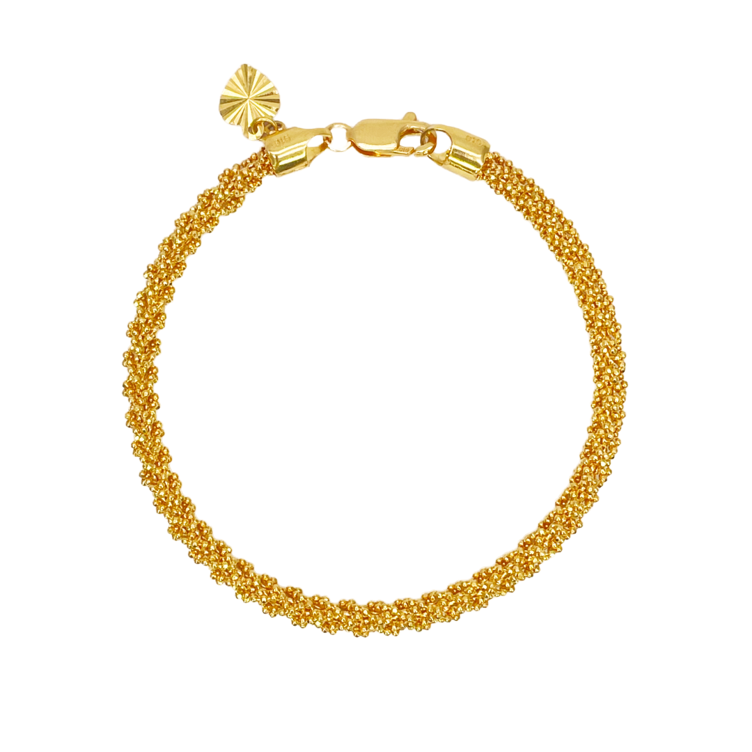 22ct Yellow Gold Fancy Beaded Link Diamond Cut Charm Bracelet 7.5 inches