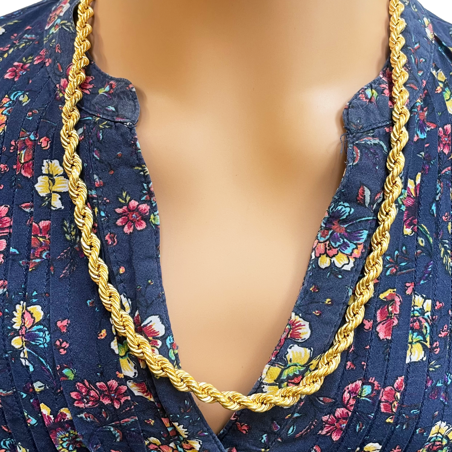 22ct Yellow Gold Hollow Light Weight Rope Chain 23.5'' inches 6mm Width