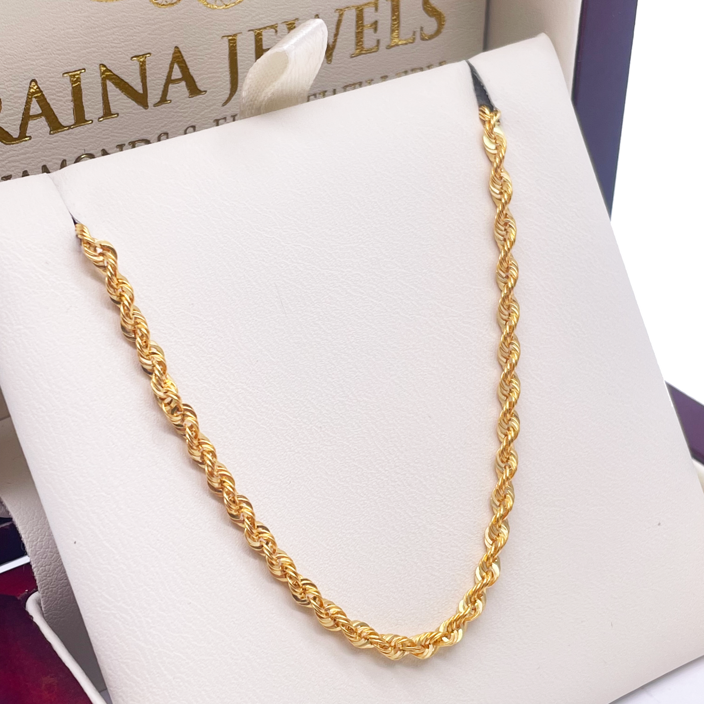 22ct Yellow Gold Lightweight Hollow Rope Chain Necklace 18'' inches 2.6mm Width
