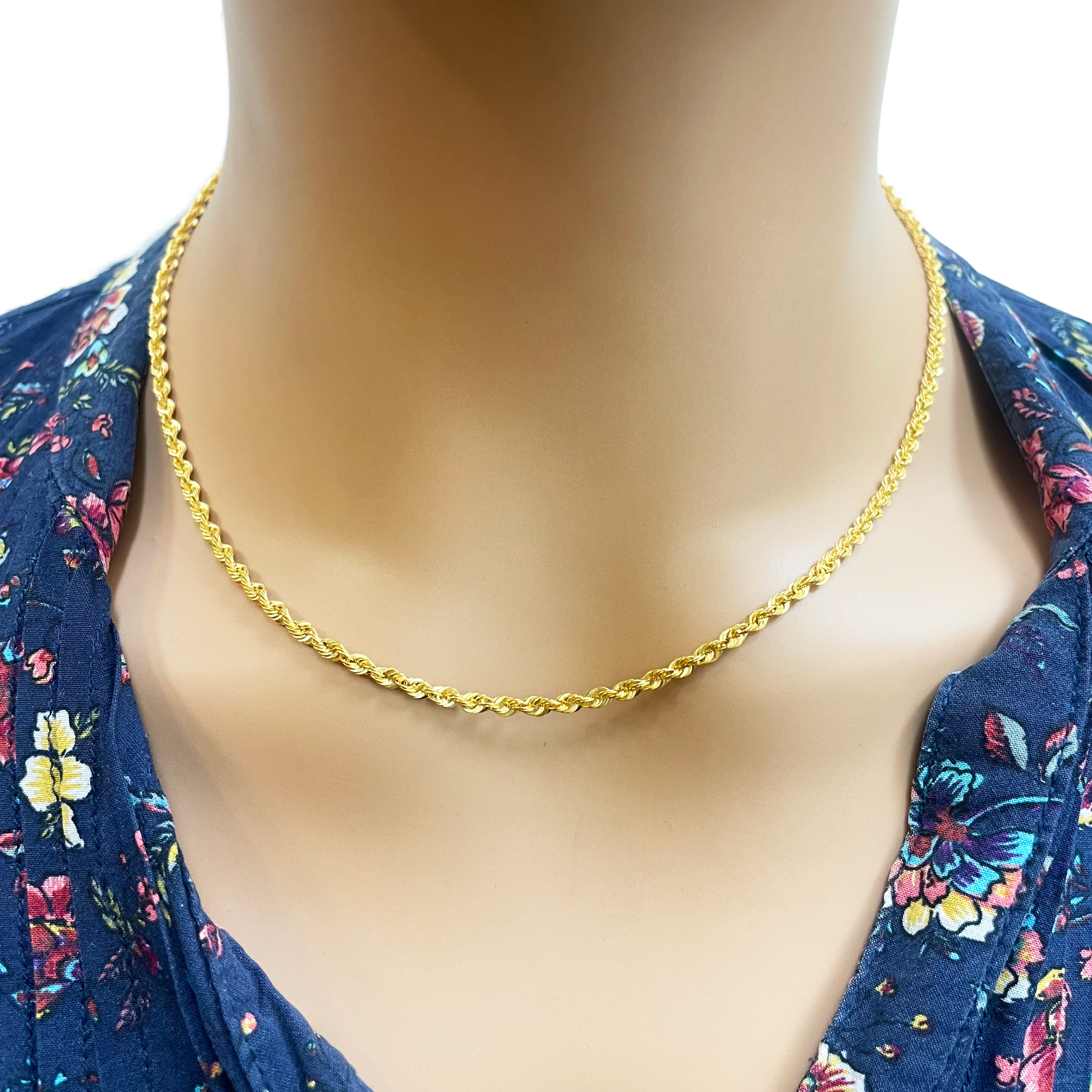 22ct Yellow Gold Lightweight Hollow Rope Chain Necklace 18'' inches 2.6mm Width