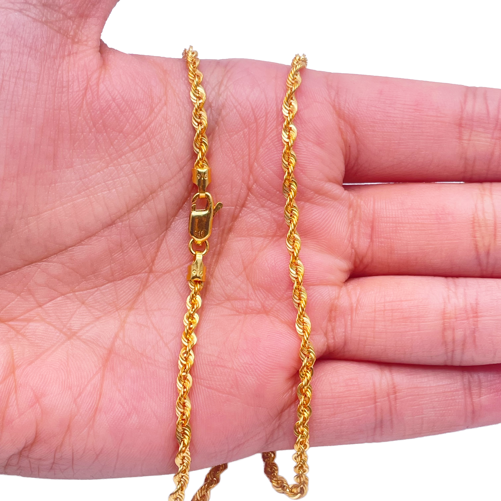 22ct Yellow Gold Lightweight Hollow Rope Chain Necklace 18'' inches 2.6mm Width