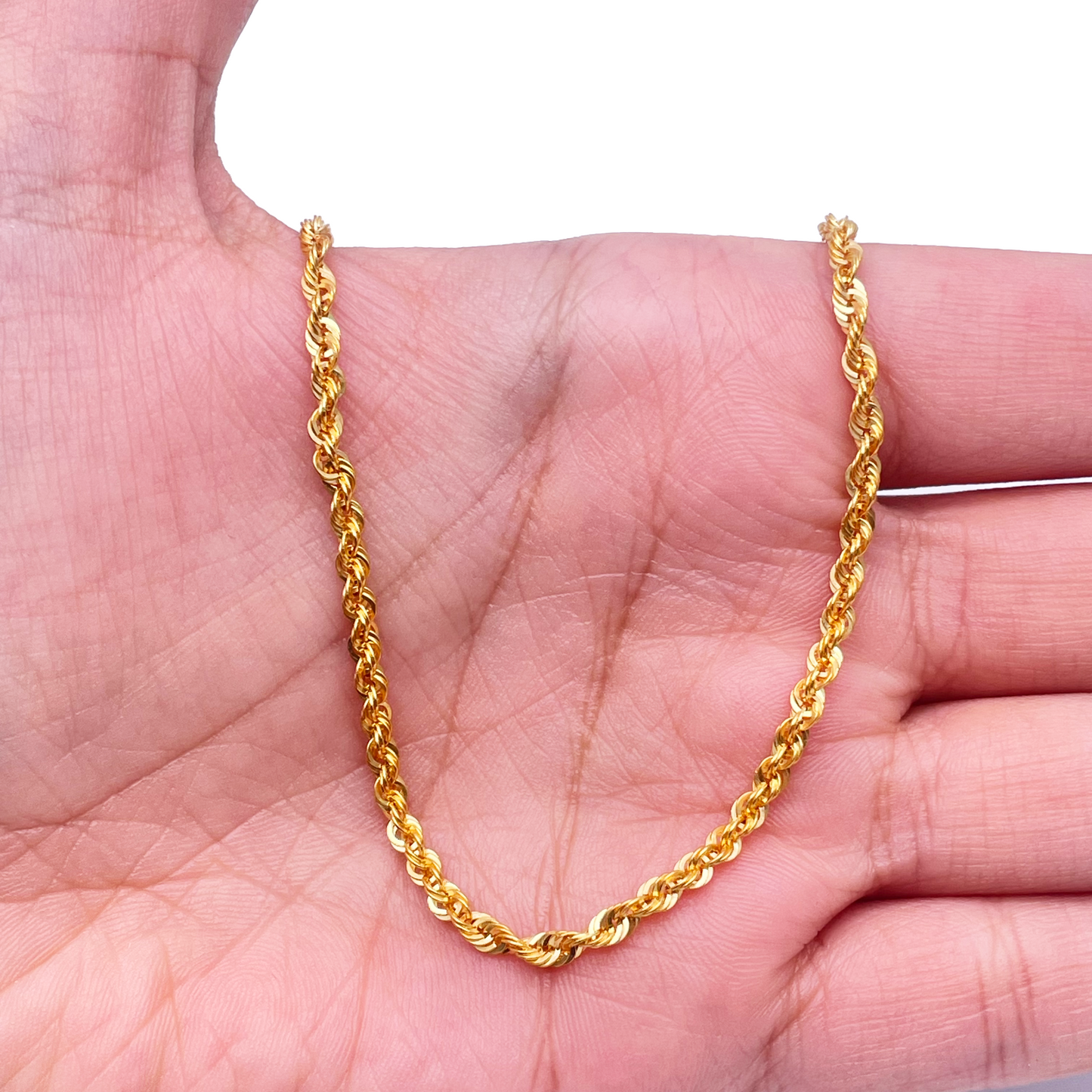 22ct Yellow Gold Lightweight Hollow Rope Chain Necklace 18'' inches 2.6mm Width