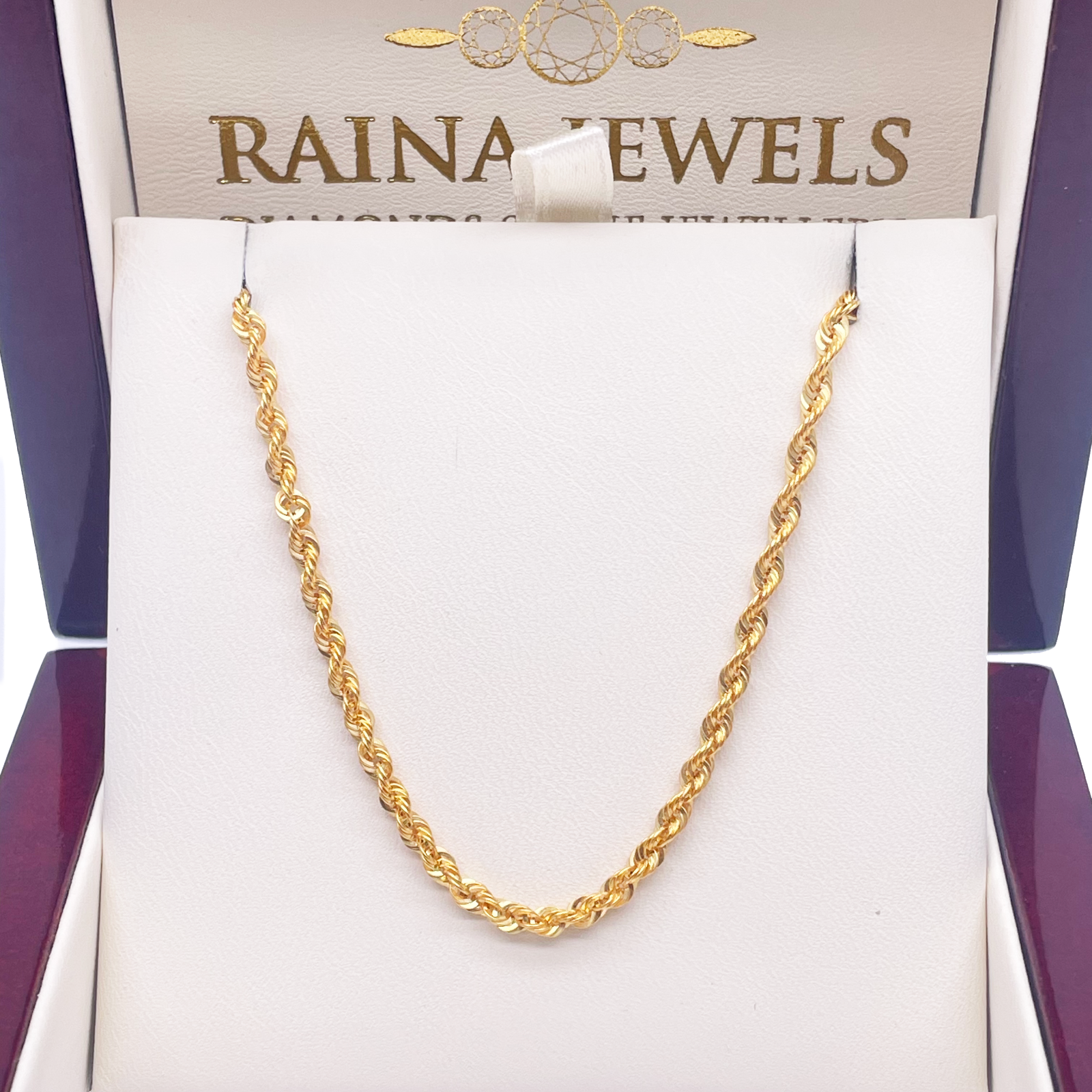 22ct Yellow Gold Lightweight Hollow Rope Chain Necklace 18'' inches 2.6mm Width