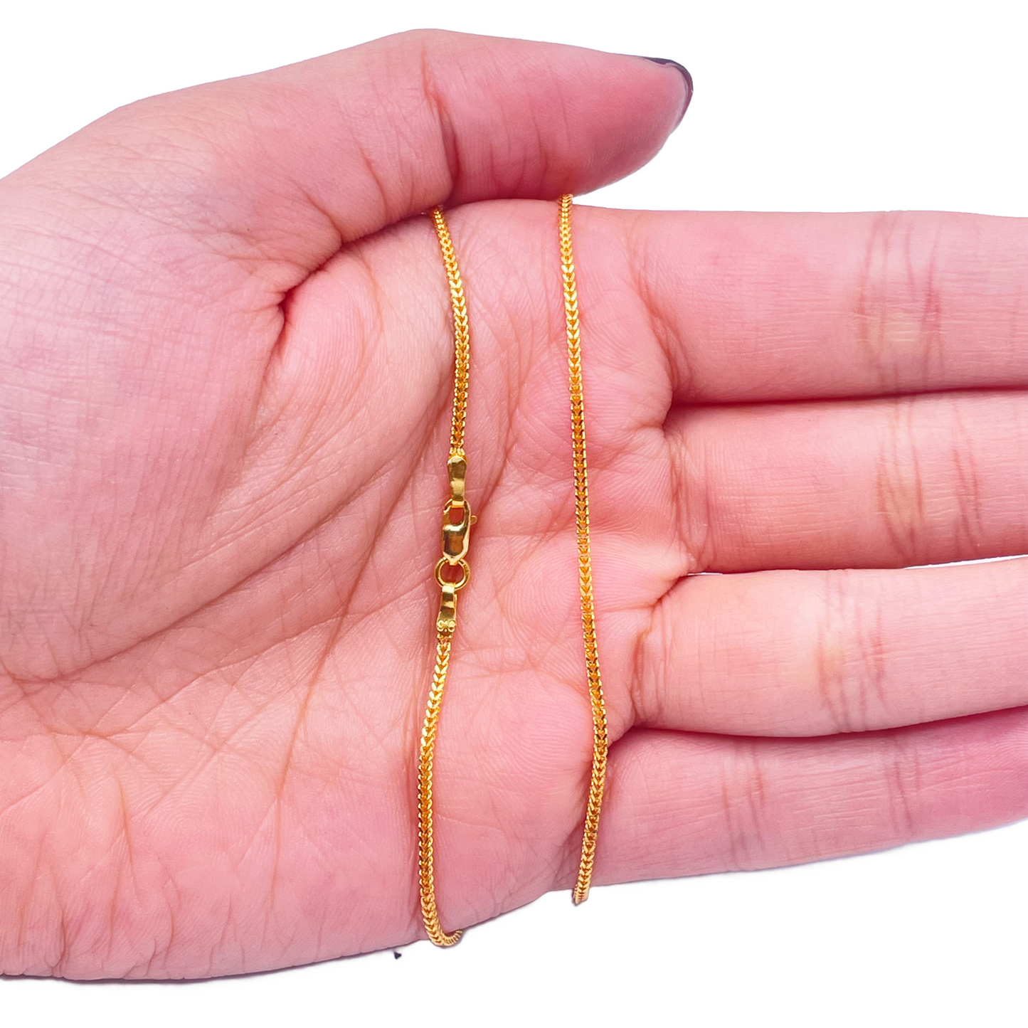 22ct Yellow Gold Solid Foxtail Chain Necklace 18'' inches 1.3mm Width