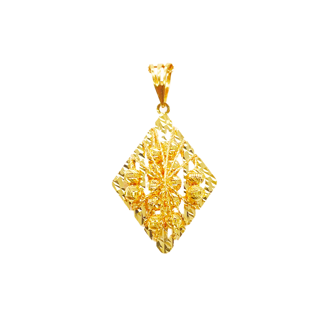 22ct Yellow Gold Sparkly Diamond Cut Mesh Beaded Kite Pendant 33mm Length
