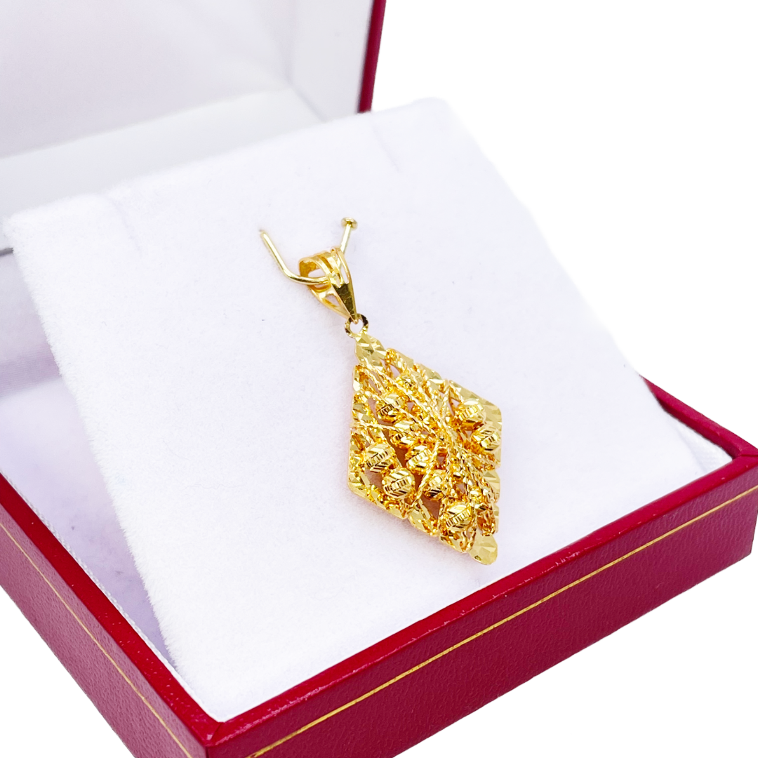 22ct Yellow Gold Sparkly Diamond Cut Mesh Beaded Kite Pendant 33mm Length