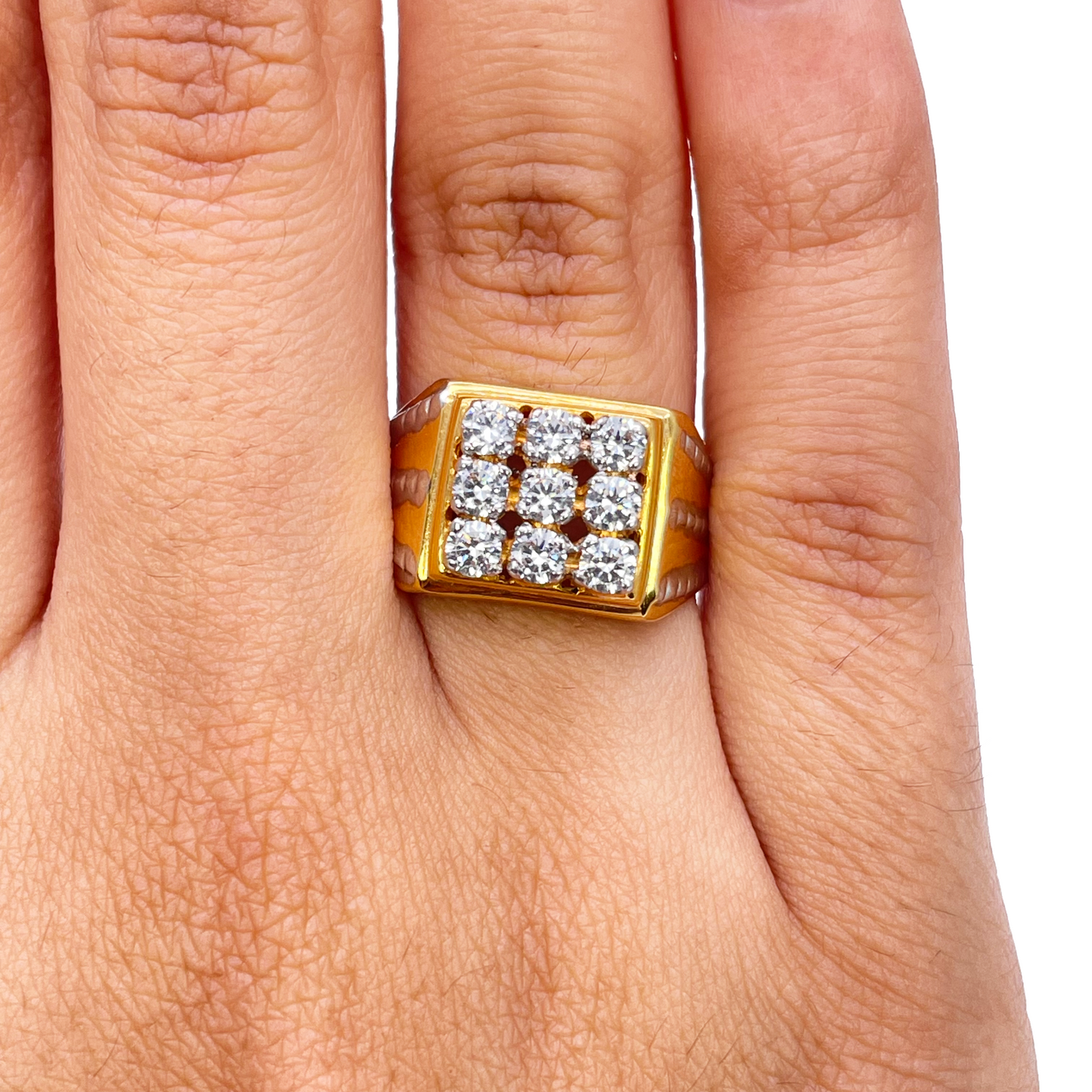 14ct Yellow Gold High Polished Cubic Zirconia Men's Signet Ring