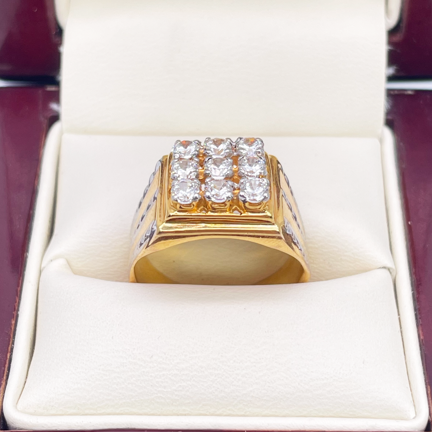 14ct Yellow Gold High Polished Cubic Zirconia Men's Signet Ring