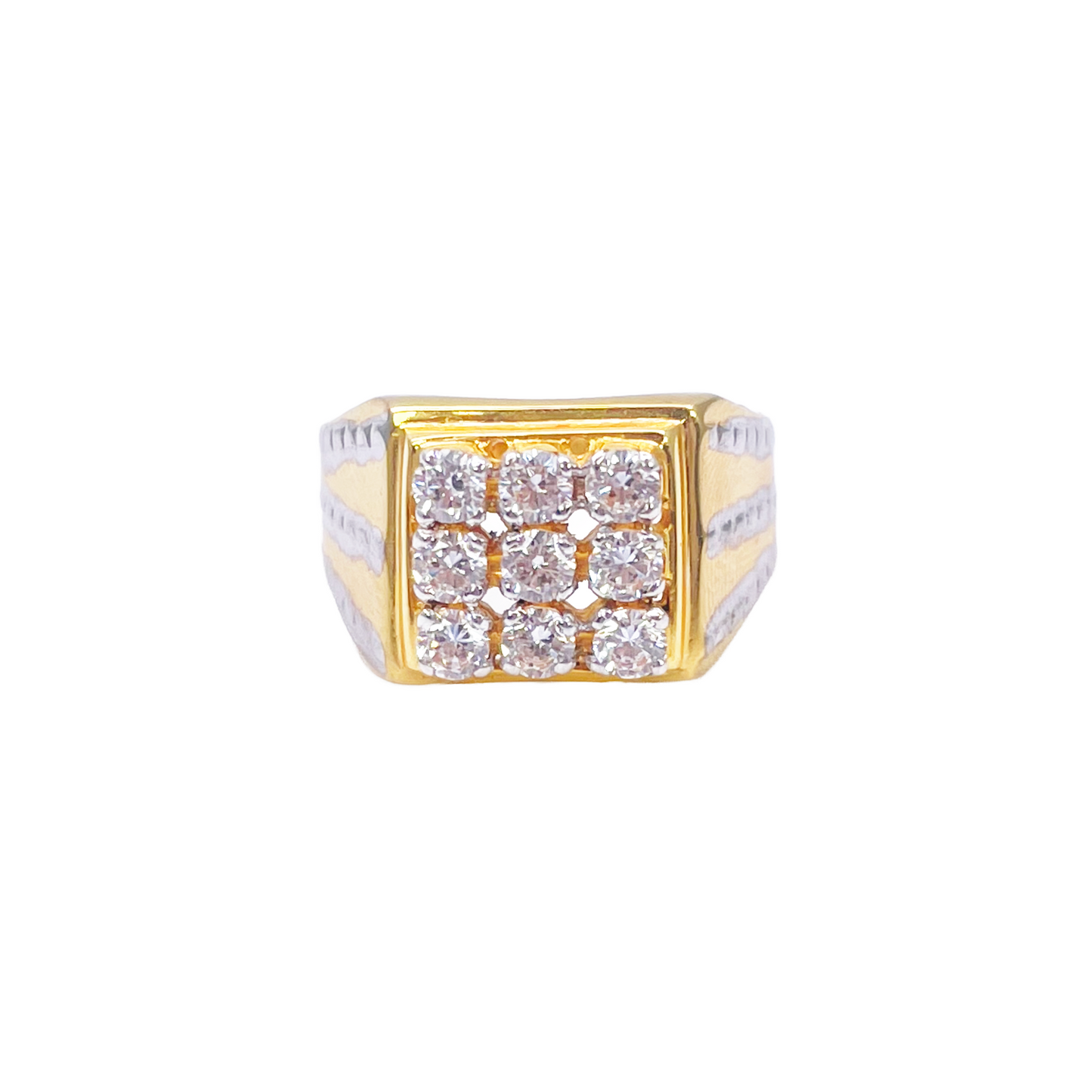 14ct Yellow Gold High Polished Cubic Zirconia Men's Signet Ring