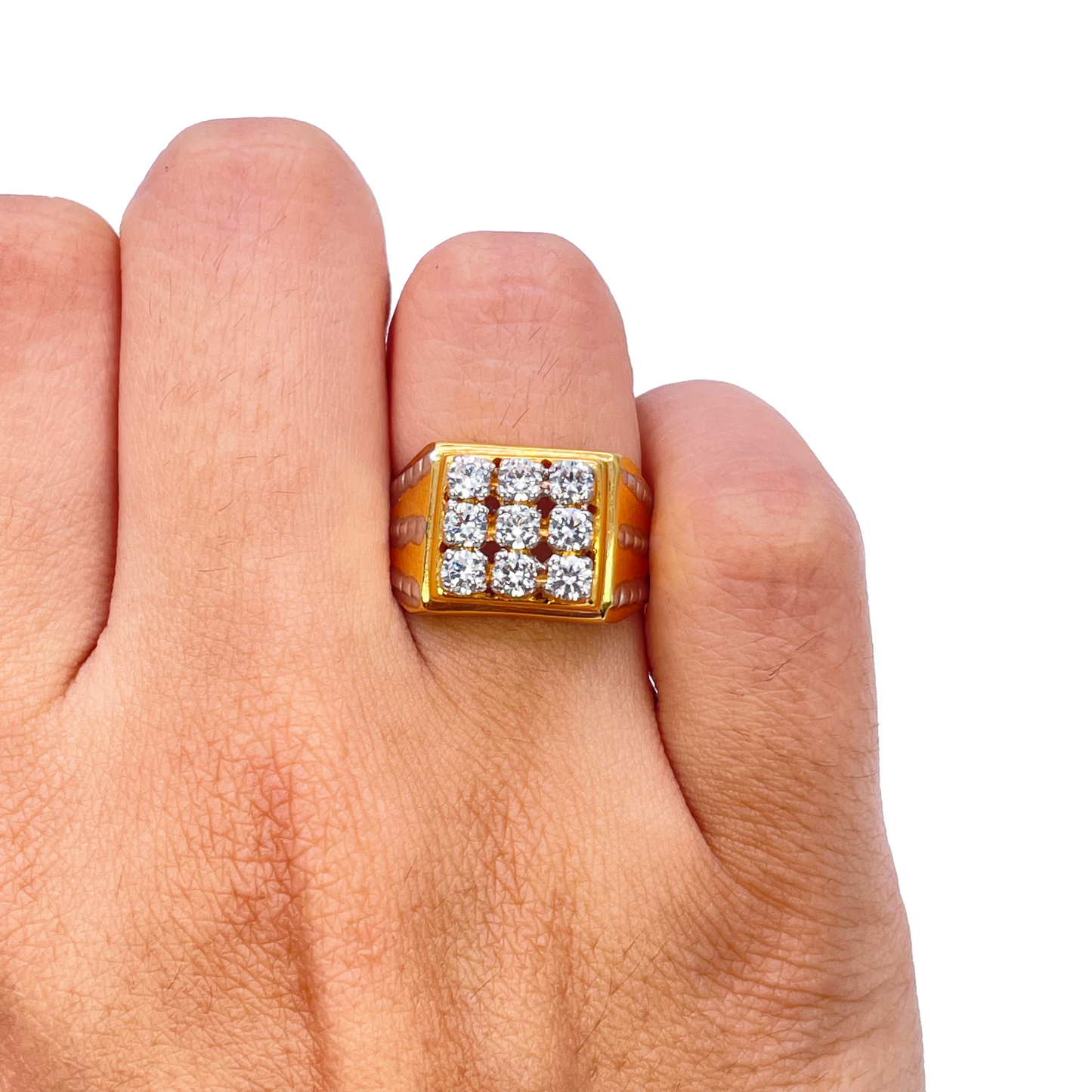 14ct Yellow Gold High Polished Cubic Zirconia Men's Signet Ring