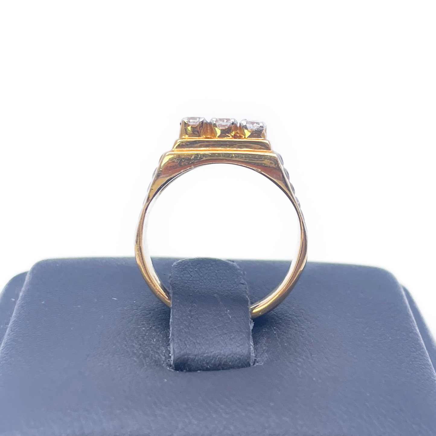 14ct Yellow Gold High Polished Cubic Zirconia Men's Signet Ring