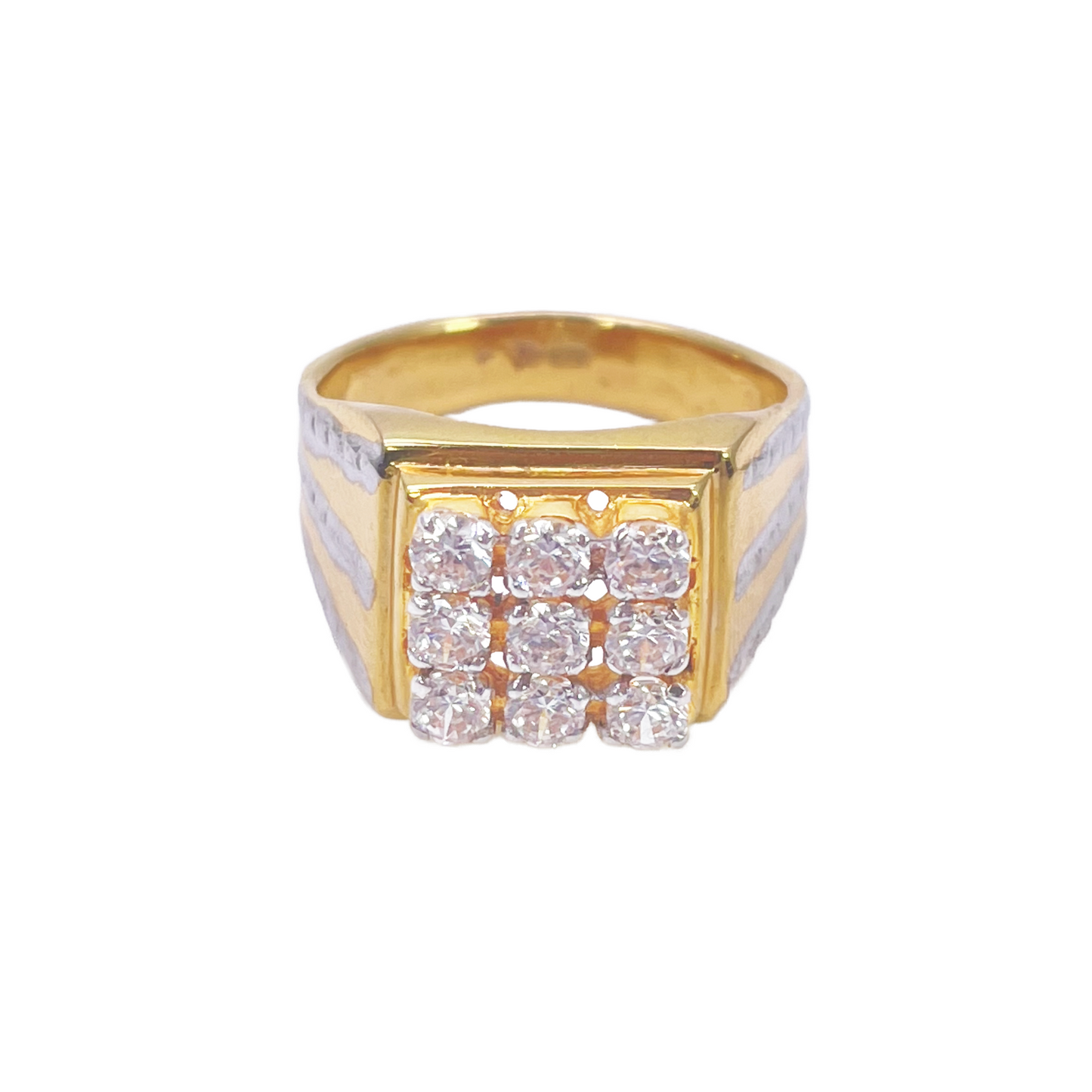 14ct Yellow Gold High Polished Cubic Zirconia Men's Signet Ring