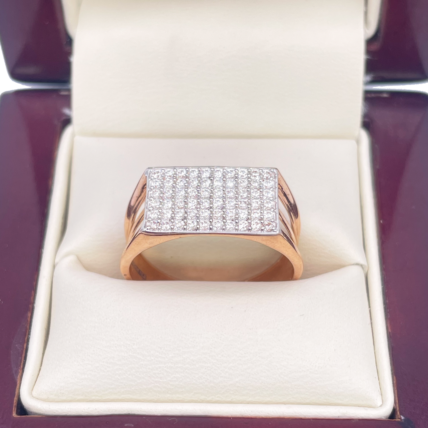 18ct Rose Gold High Polished Cubic Zirconia Men's Signet Ring