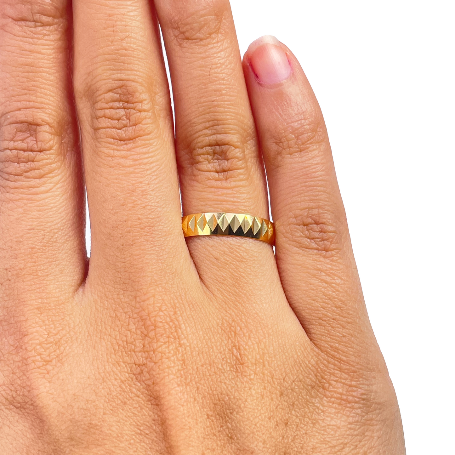 22ct Yellow Gold Women's Wedding Band 4mm High Polished & Diamond Cut Groves