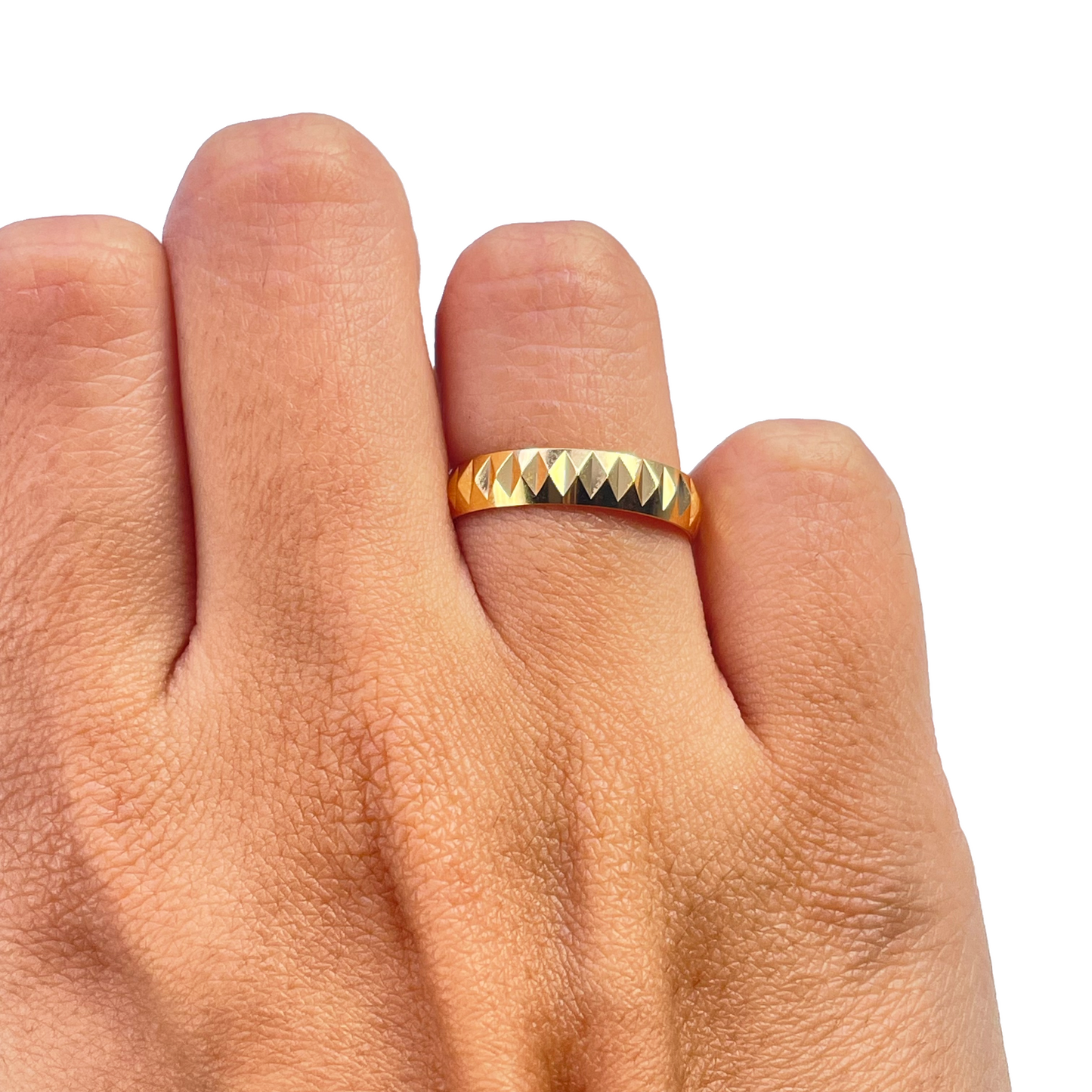 22ct Yellow Gold Women's Wedding Band 4mm High Polished & Diamond Cut Groves