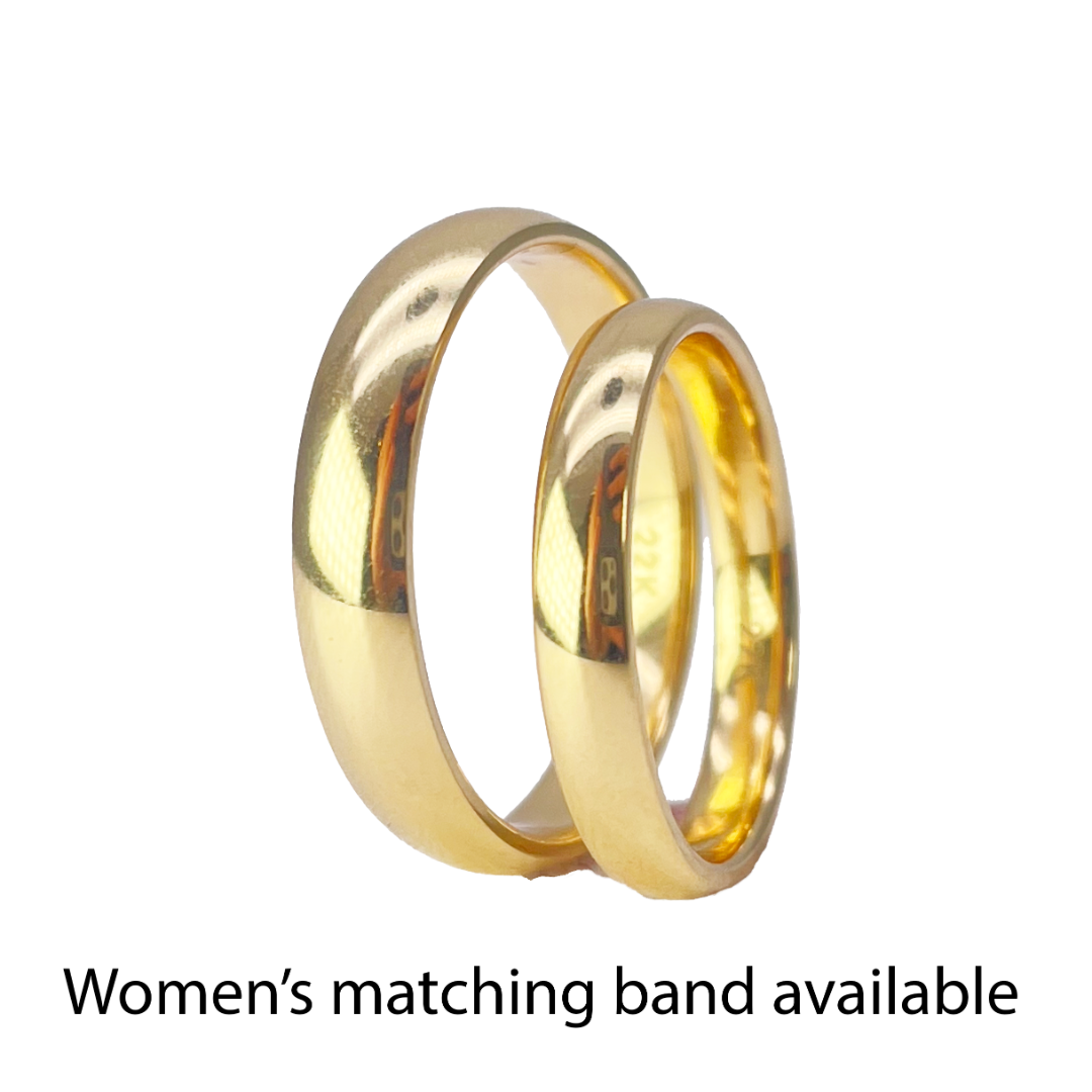 22ct Yellow Gold High Polished Men's Traditional Dome Wedding Band 4mm