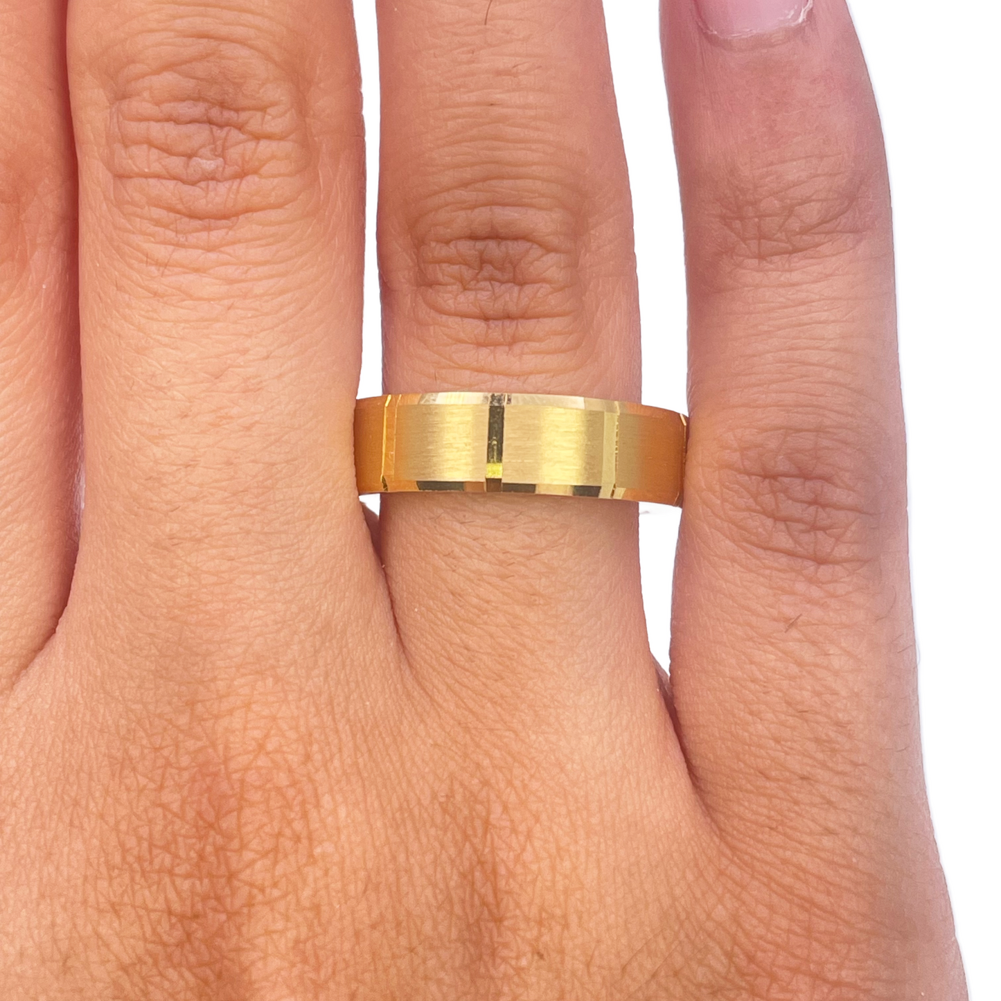 22ct Yellow Gold Two Tone Wedding Band 6mm Square Matt Finish & Bevelled Edges