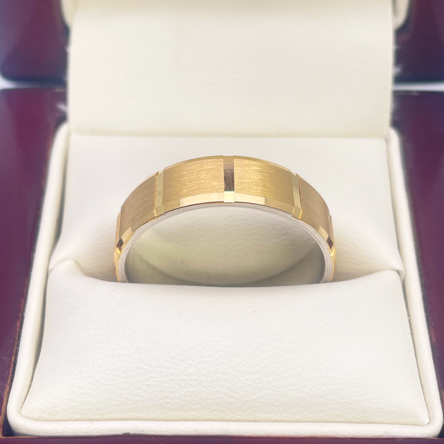 22ct Yellow Gold Two Tone Wedding Band 6mm Square Matt Finish & Bevelled Edges
