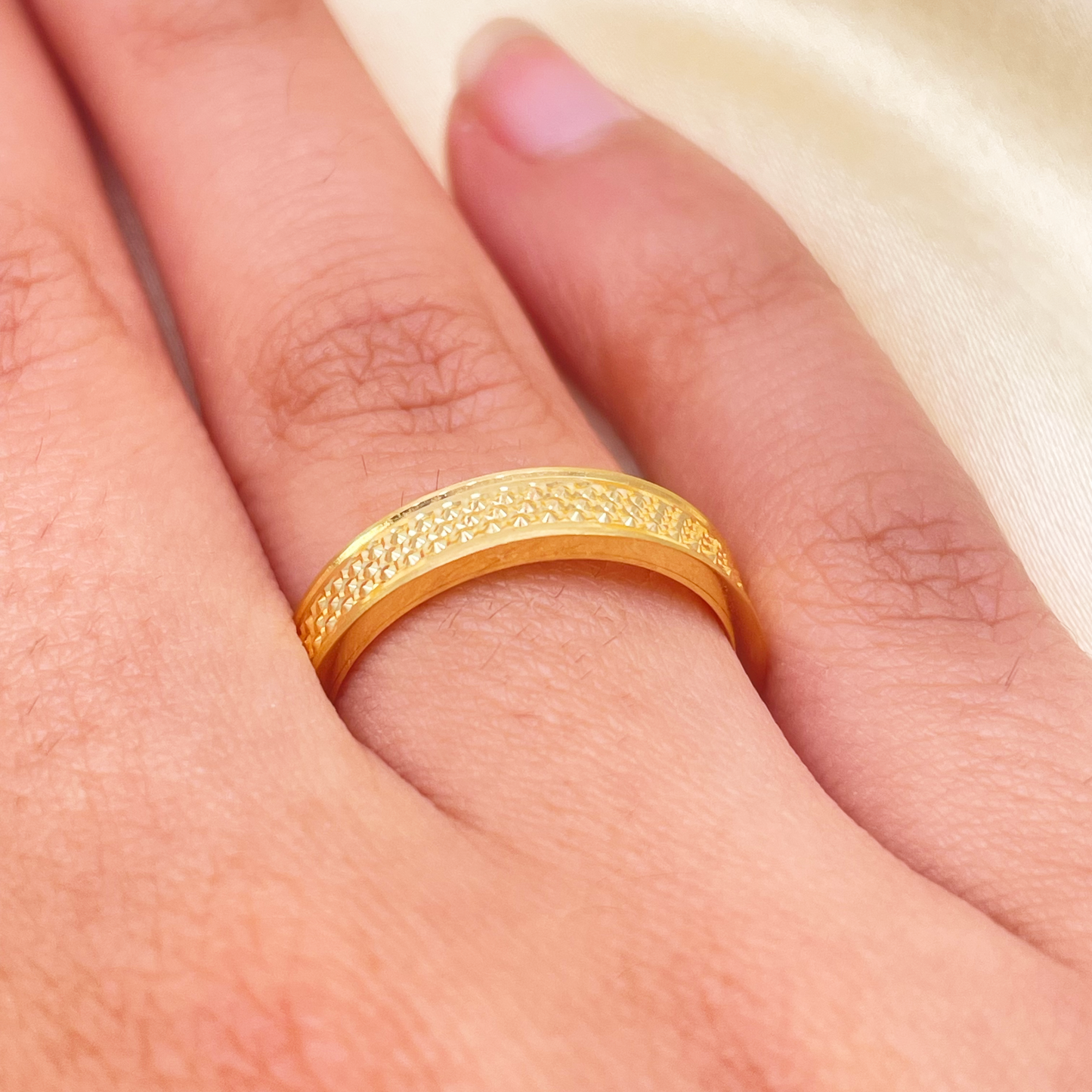 22ct Yellow Gold Unique Textured High Polished Women's Band 4mm