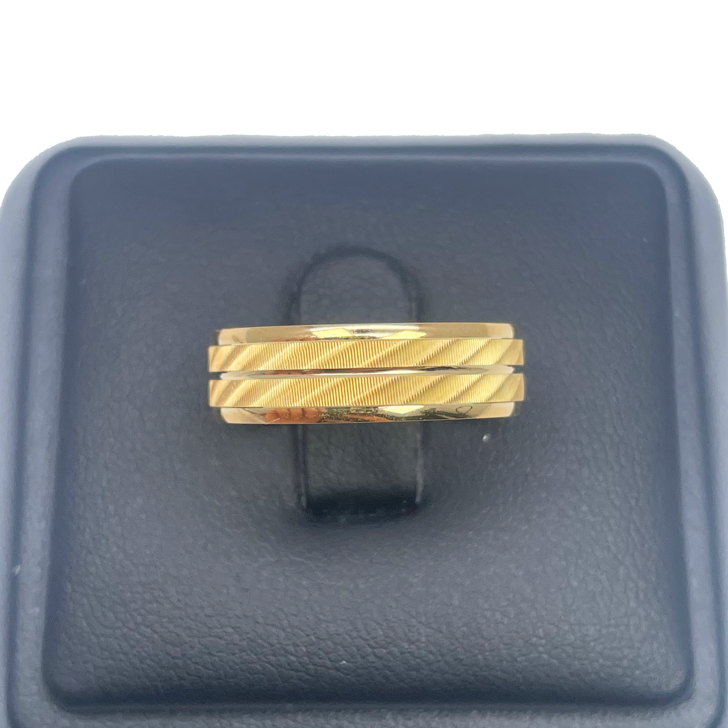 22ct Yellow Gold High Polished & Triple Row Textured Men's Wedding Band 6mm