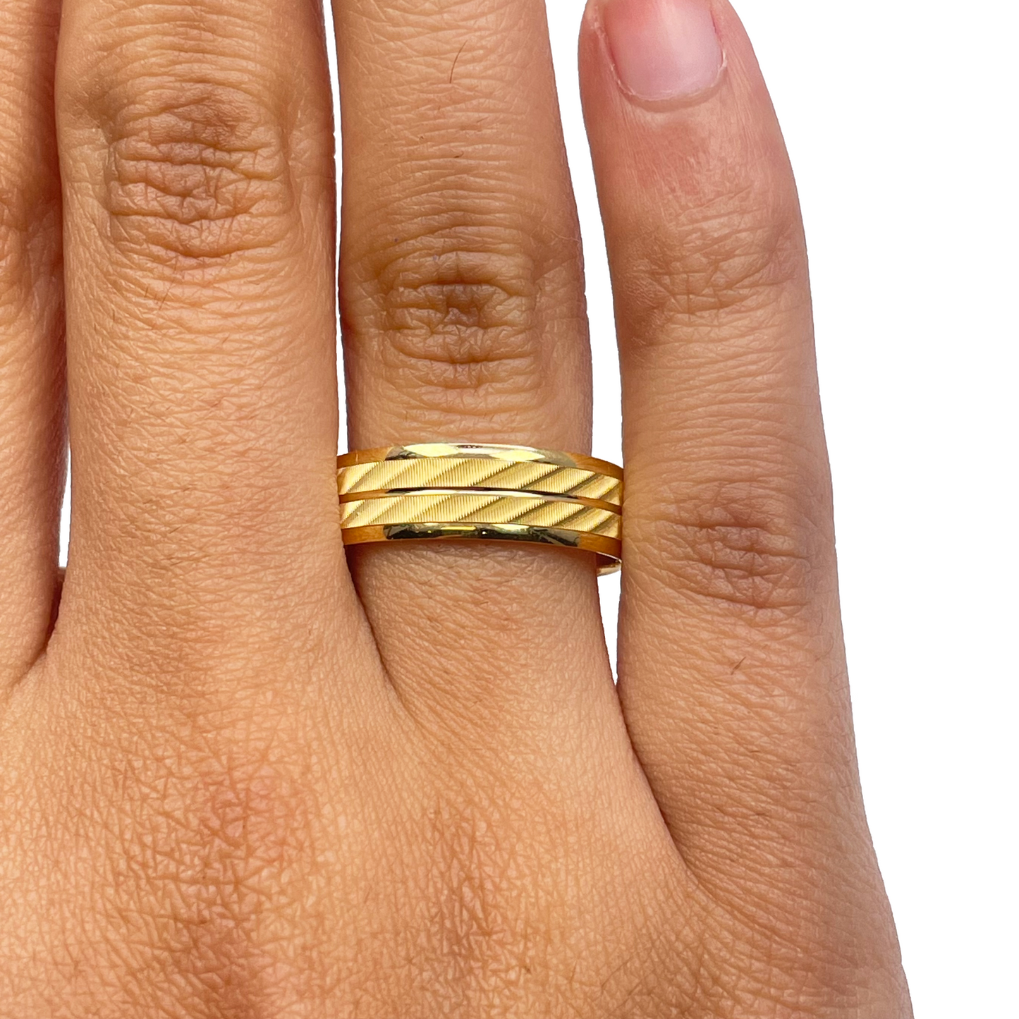 22ct Yellow Gold High Polished & Triple Row Textured Men's Wedding Band 6mm