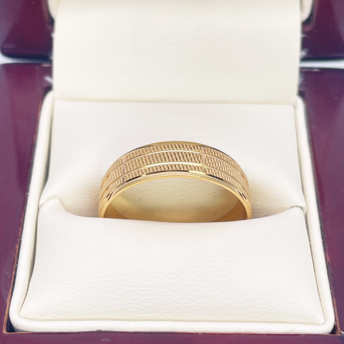22ct Yellow Gold High Polished & Triple Row Textured Men's Wedding Band 6mm