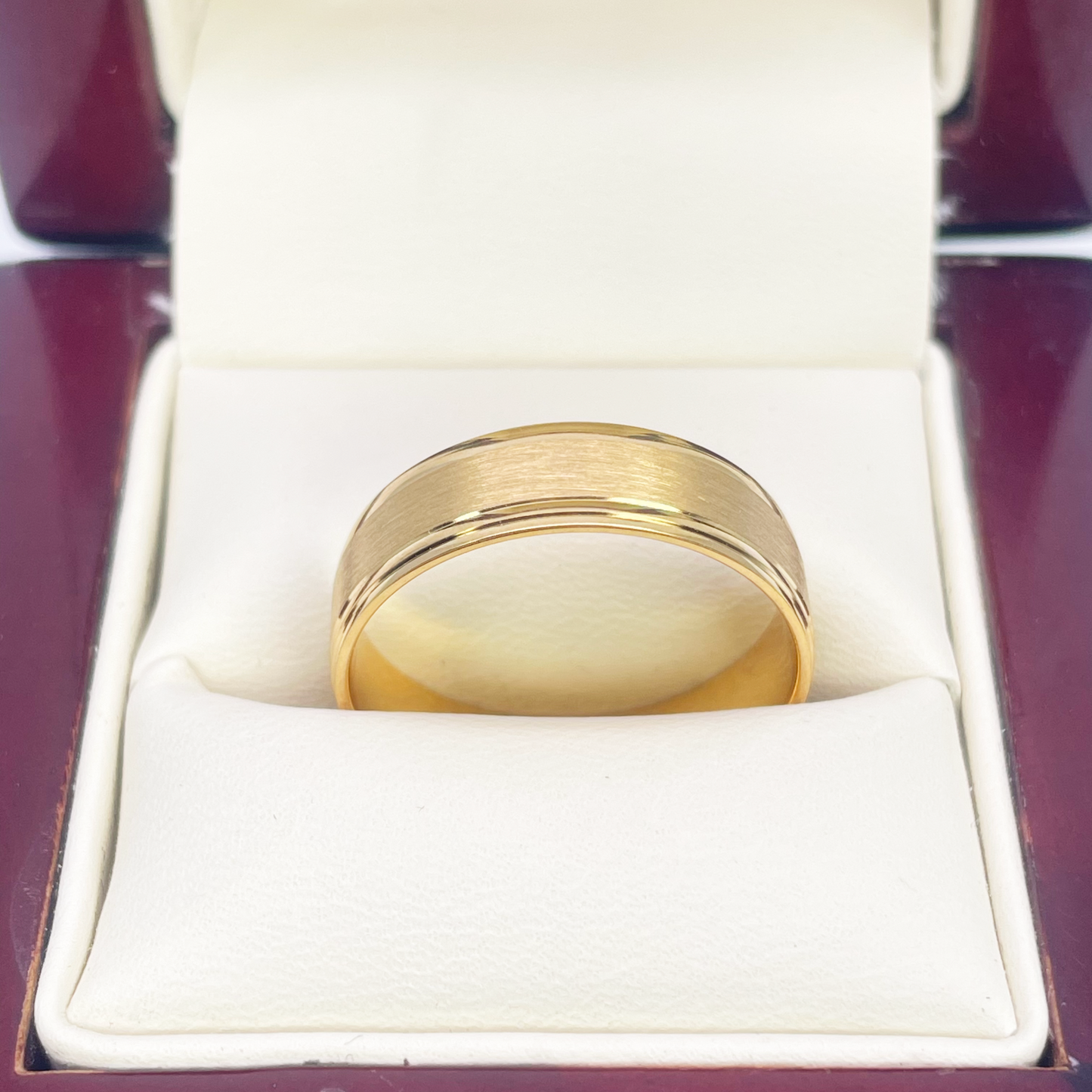 22ct Yellow Gold High Polished Edge & Matte Middle Men's Wedding Band 6mm