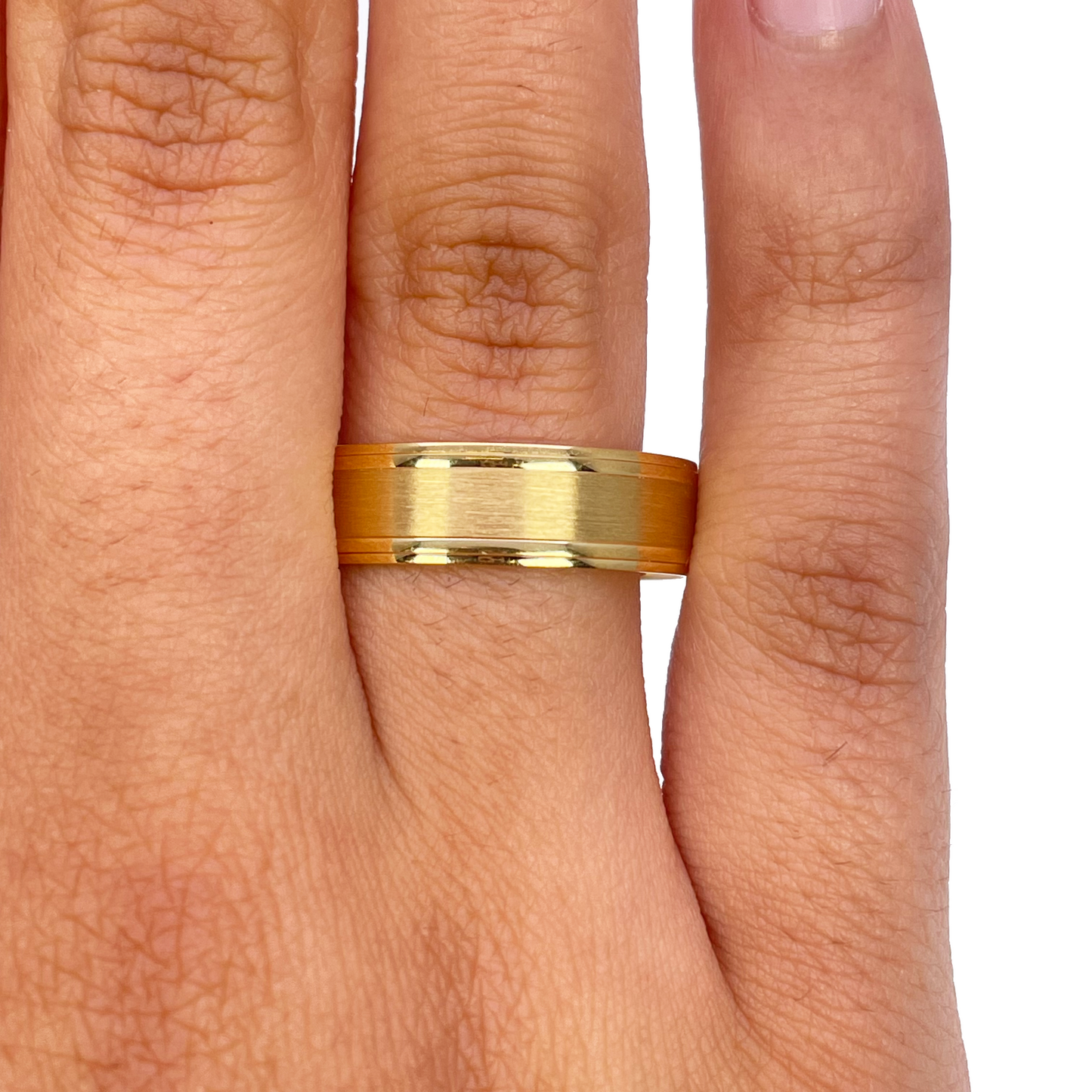 22ct Yellow Gold High Polished Edge & Matte Middle Men's Wedding Band 6mm