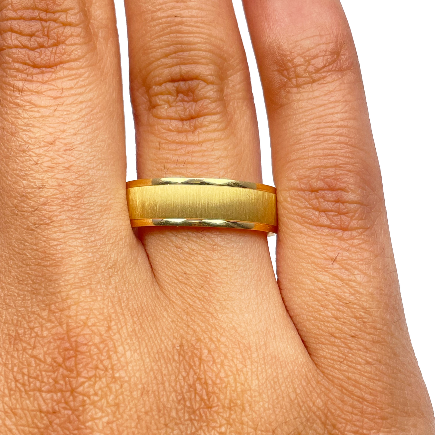 22ct Yellow Gold High Polished Edge & Matte Middle Men's Wedding Band 6mm