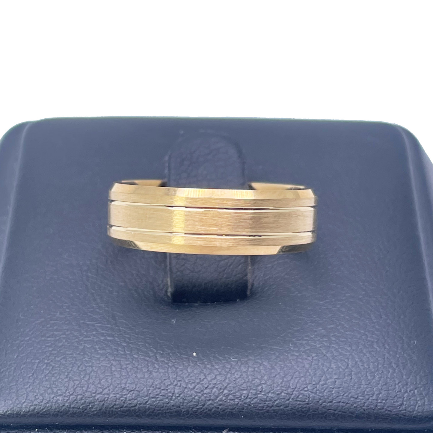 22ct Yellow Gold Matte Finish Double Groove & Bevelled Men's Wedding Band 6mm
