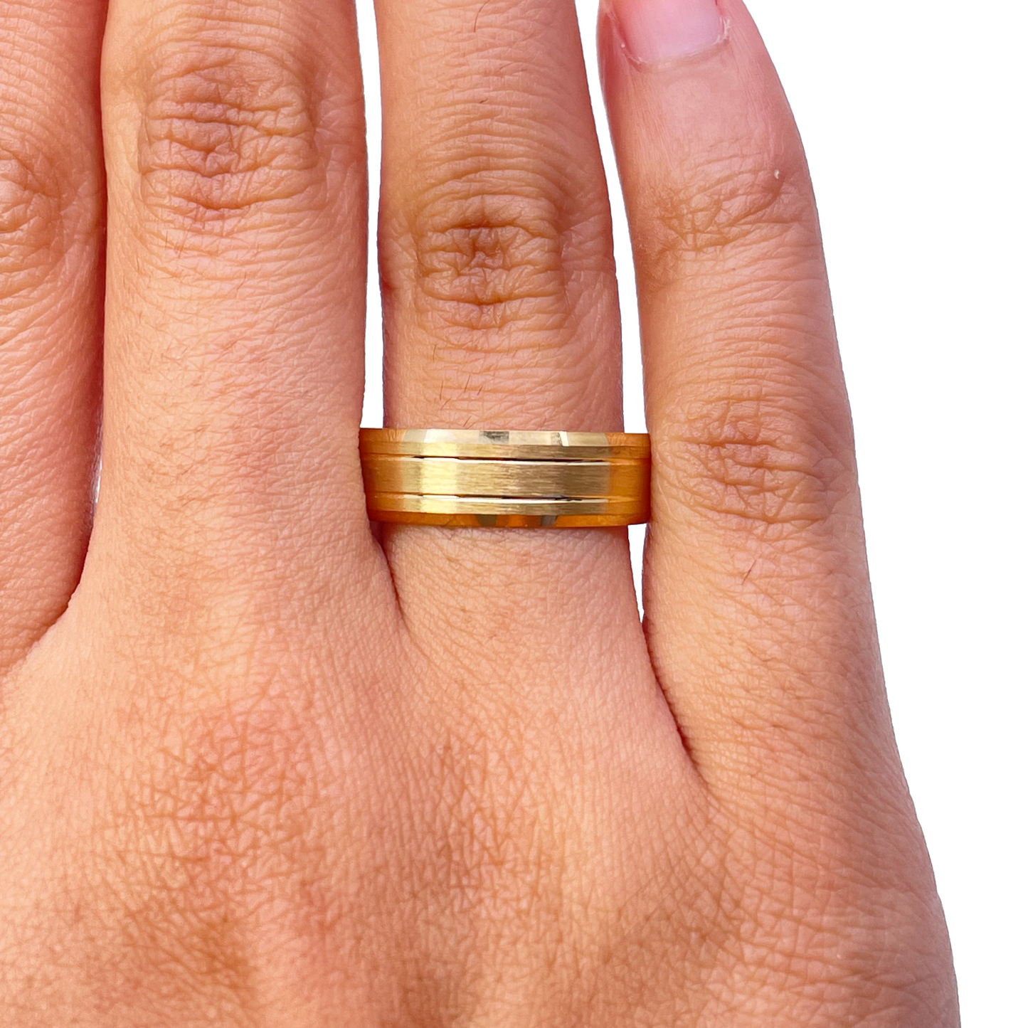 22ct Yellow Gold Matte Finish Double Groove & Bevelled Men's Wedding Band 6mm
