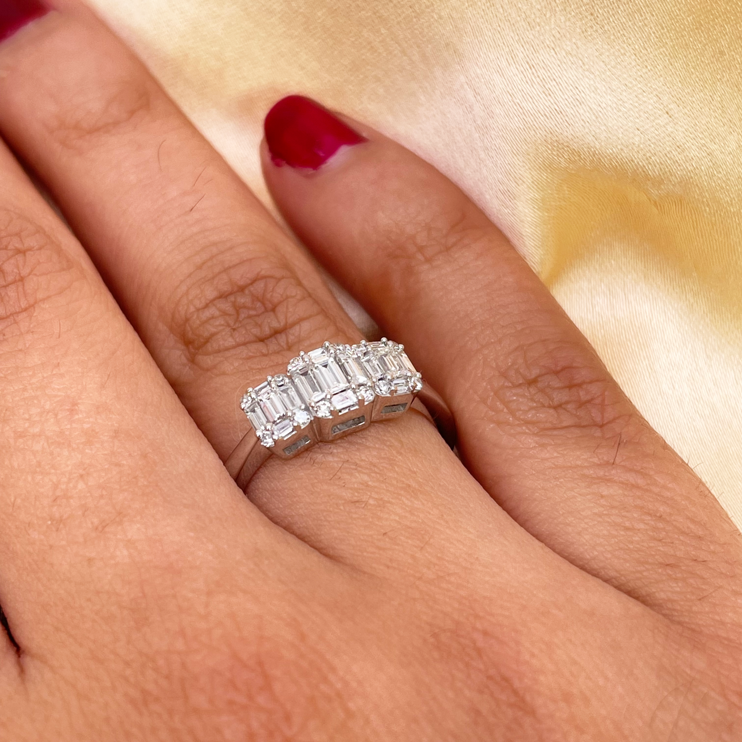 18ct White Gold Round Diamond & Baguette Trilogy Ring 0.58ct Diamond Ring