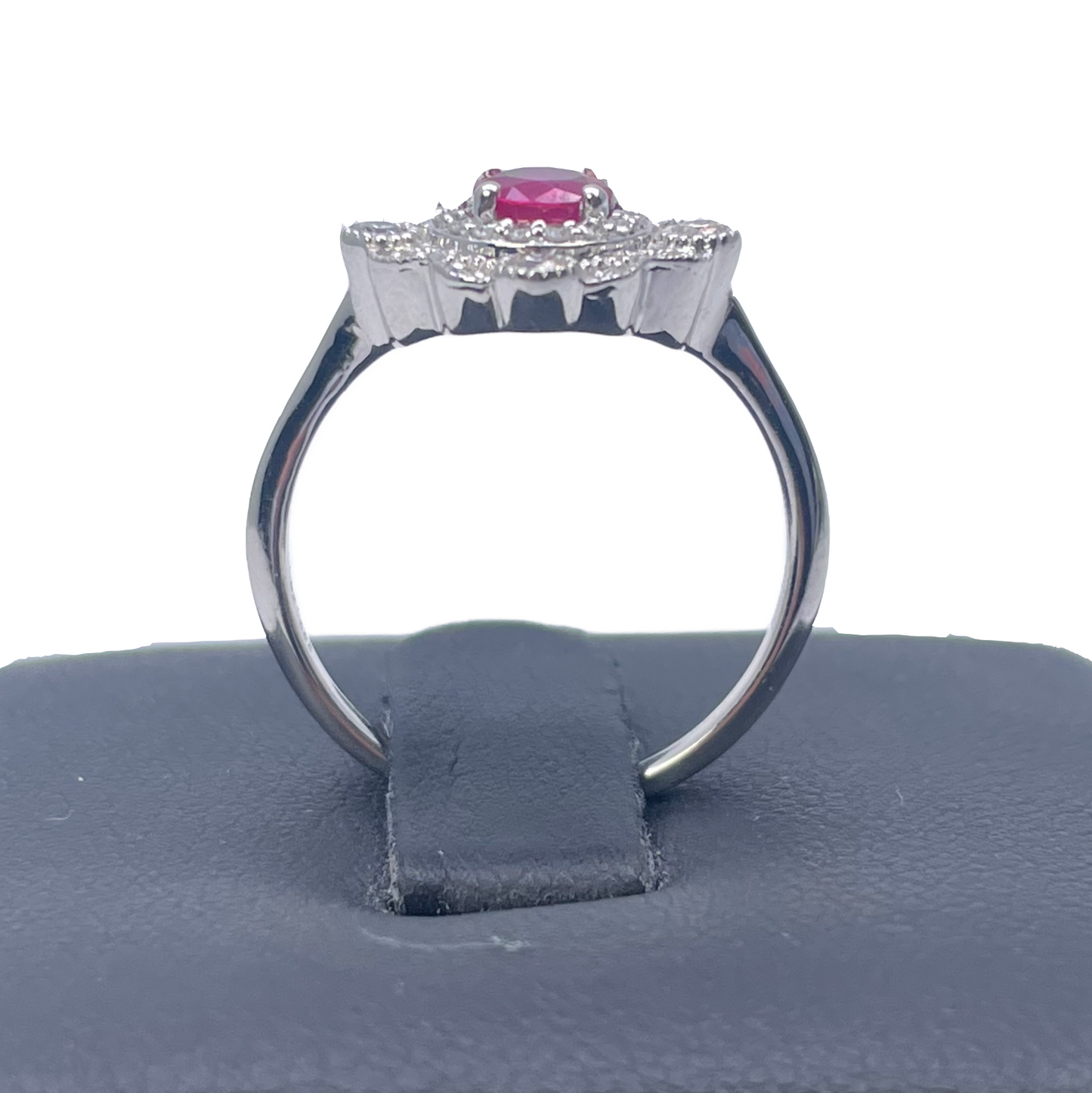 14ct White Gold Round Red Ruby & Diamond Cluster Milgrain Ring 0.72ct