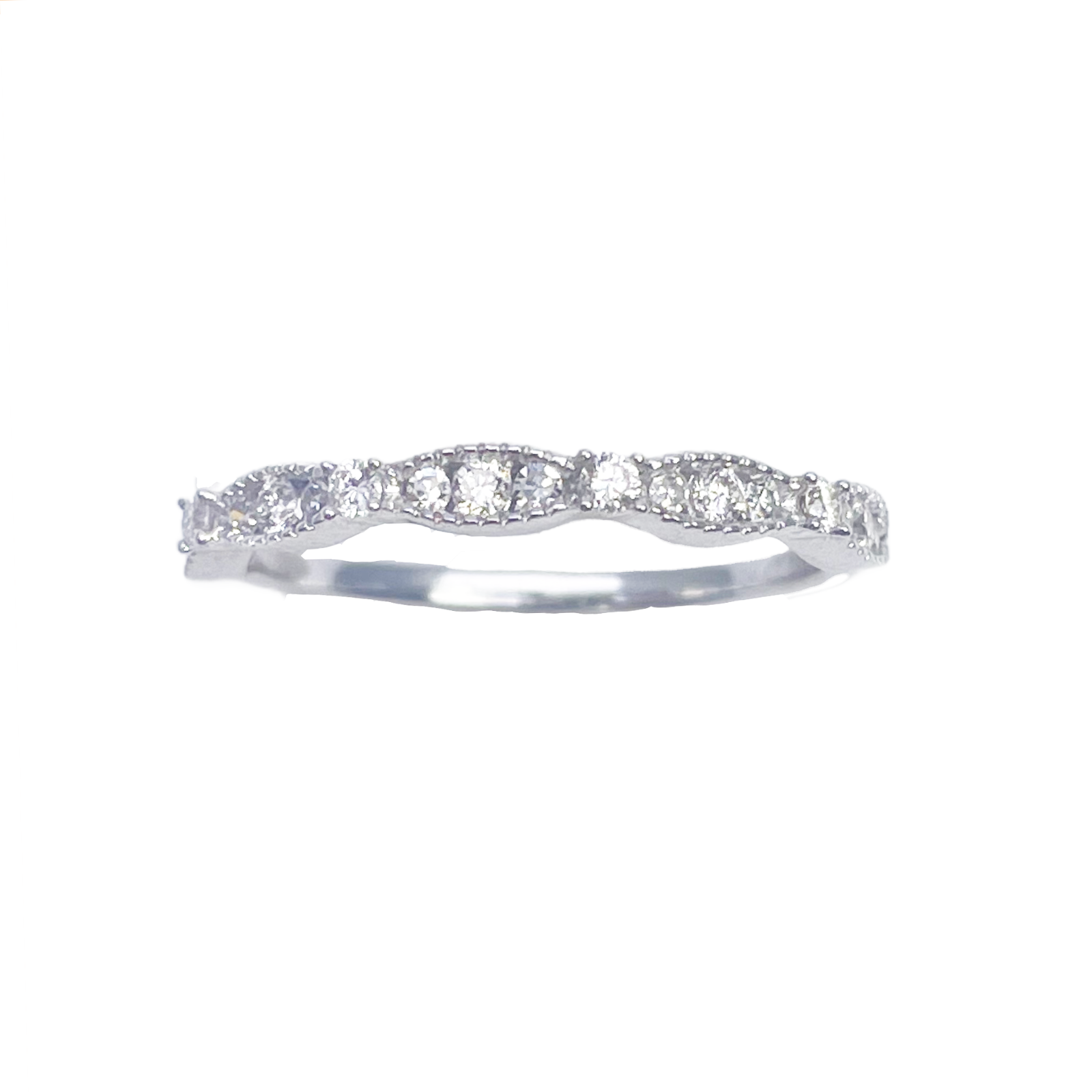 18ct White Gold Round Diamond Half  Eternity Milgrain Band 0.25ct  Diamond Ring