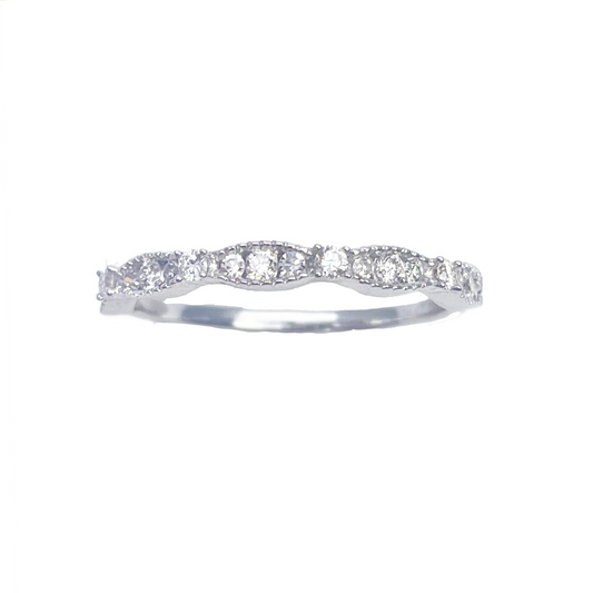 18ct White Gold Round Diamond Half  Eternity Milgrain Band 0.25ct  Diamond Ring