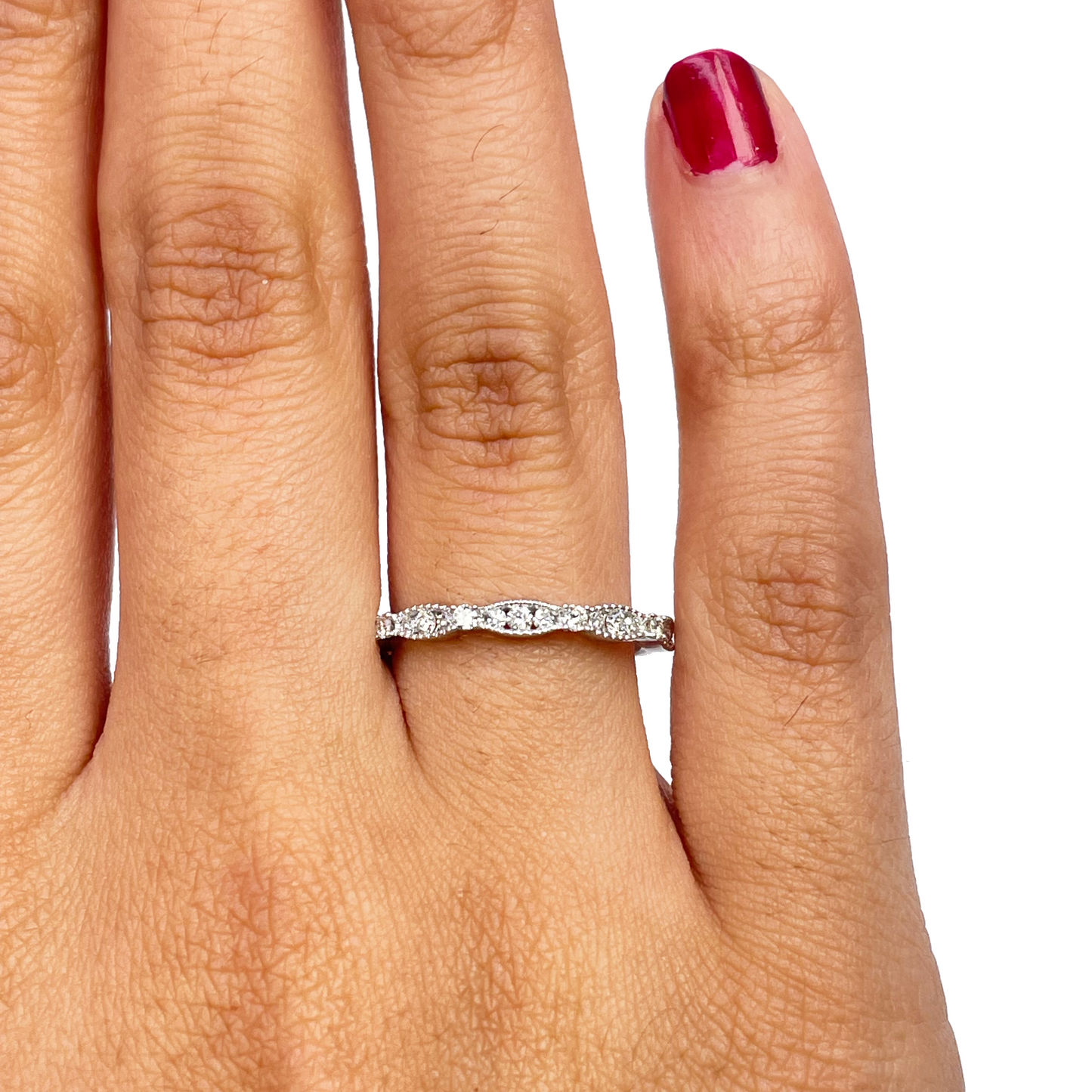 18ct White Gold Round Diamond Half  Eternity Milgrain Band 0.25ct  Diamond Ring