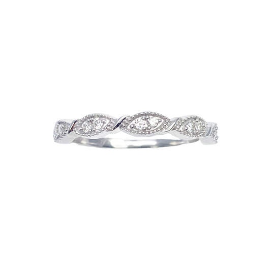 18ct White Gold Round Diamond Half  Eternity Milgrain Stackable Band 0.11ct  Diamond Ring