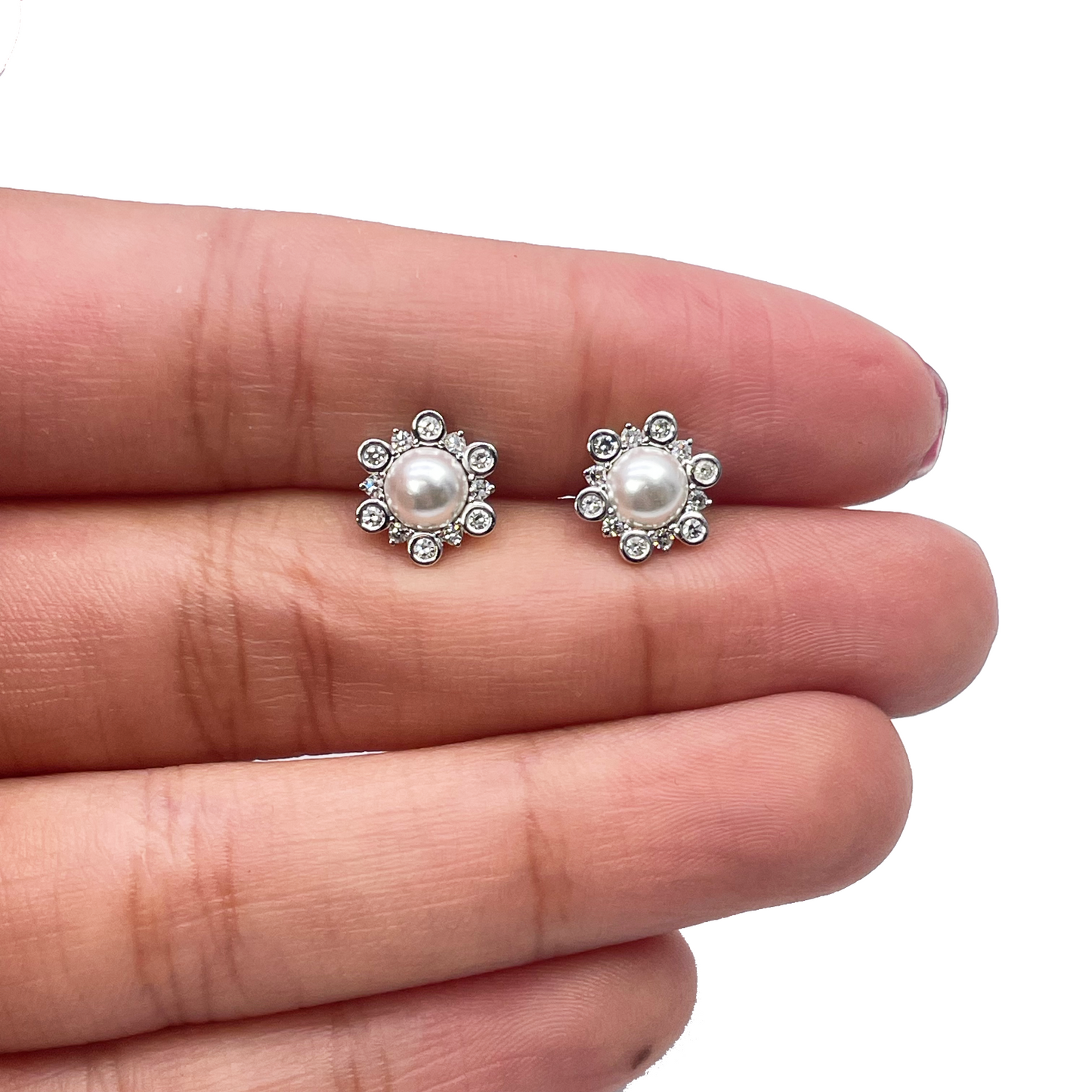 18ct White Gold Diamond & Freshwater Pearls Flower Necklace/Earrings Set 2.62ct