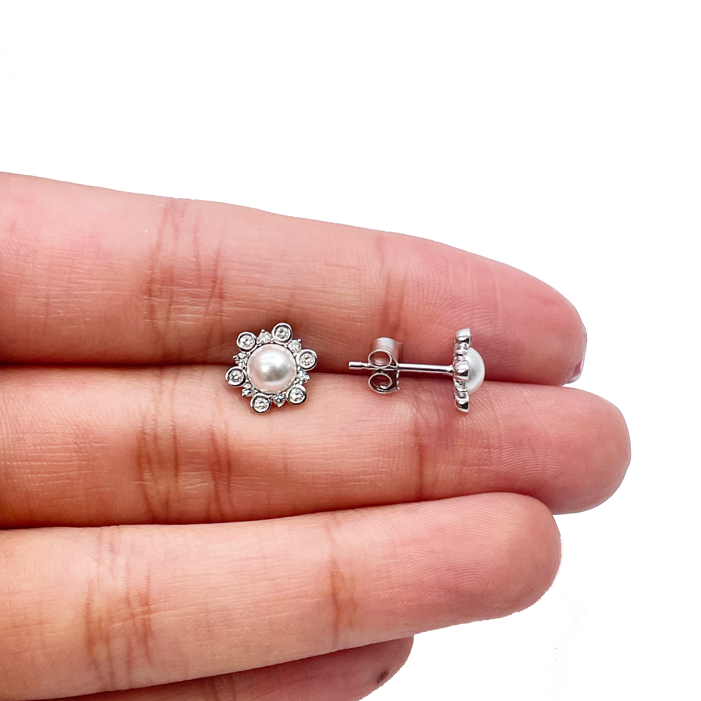 18ct White Gold Diamond & Freshwater Pearls Flower Necklace/Earrings Set 2.62ct