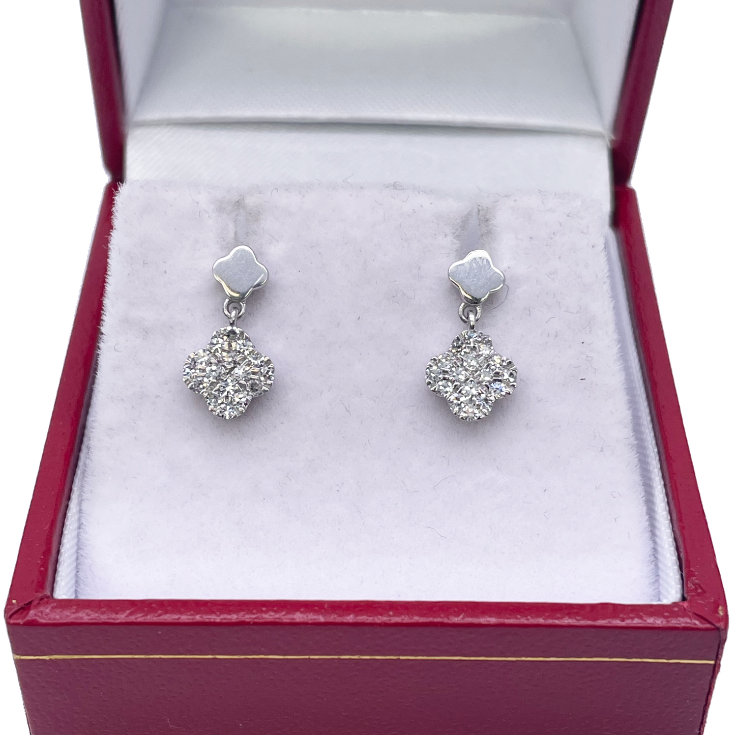 14ct White Gold Diamond Clover Drop Cluster Stud Earrings 0.21ct