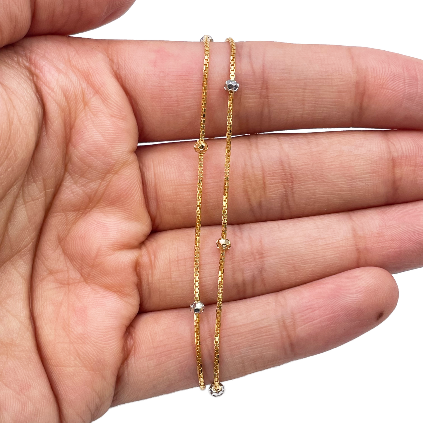 22ct Yellow Gold Double Layered Chain With Two-Tone Diamond Cut Beads Bracelet