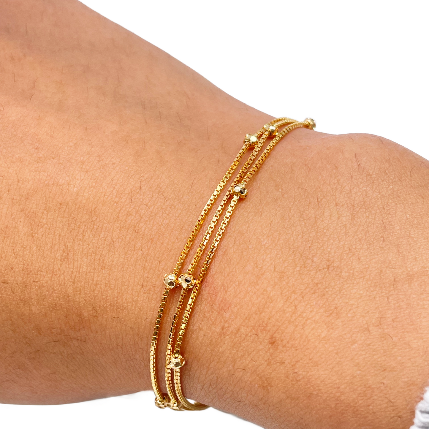 22ct Yellow Gold Triple Layered Chain With Diamond Cut Beads Bracelet