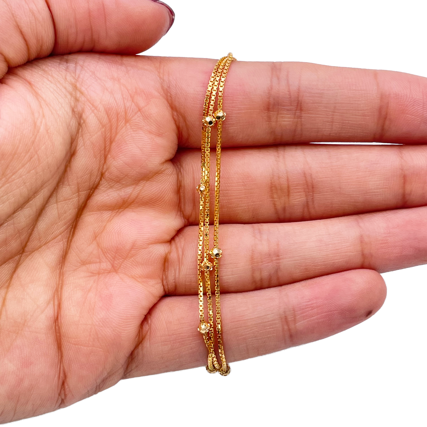 22ct Yellow Gold Triple Layered Chain With Diamond Cut Beads Bracelet